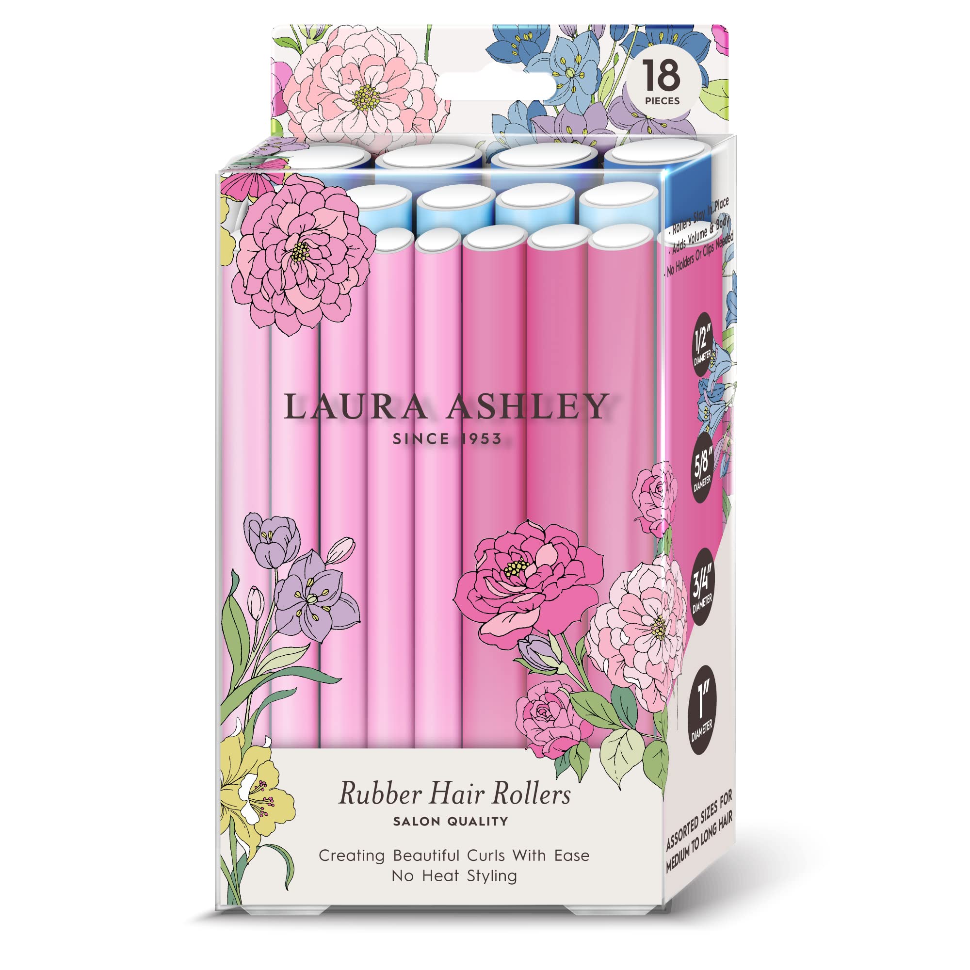 Amazon.com : Laura Ashley Flexi Rods Foam Hair Rollers 18 pcs 1/2